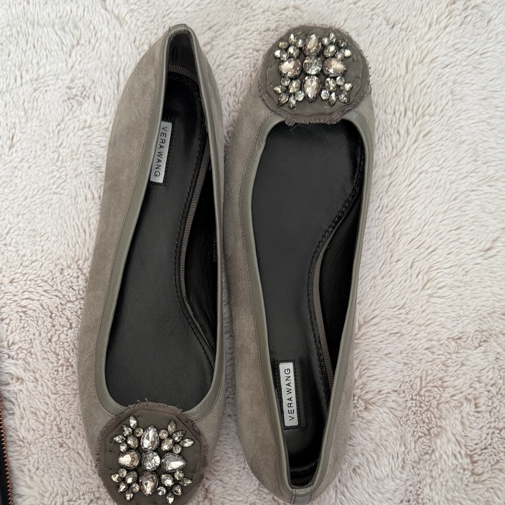 Vera Wang Embellished Gray Flats